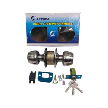 D 5 CM / FREDER Kunci Pintu Bulat Kamar Mandi Stainless Silver Set