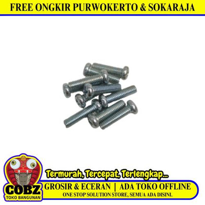 M 4 x 15 MM / NM Baut JP Kepala Pentol Bulat Plus Putih Biji