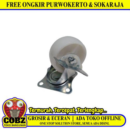 3 IN / TM Roda Hidup Trolly Rem Plat Nylon Putih Rem