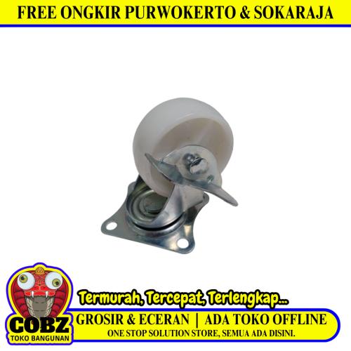 3 IN / TM Roda Hidup Trolly Rem Plat Nylon Putih Rem