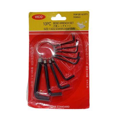 1.5 MM - 10 MM / VICO Kunci L Hexagon Rata Pendek Wrench Screw 9 Pcs Set