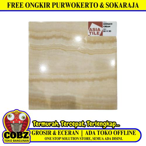 30 CM x 30 CM / ASIA TILE MONACO Keramik Lantai Rumah Glossy Cream  Dus