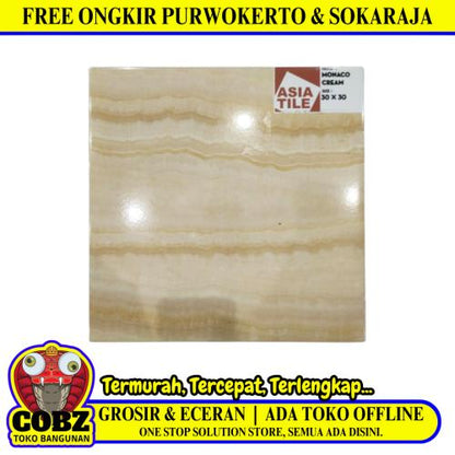 30 CM x 30 CM / ASIA TILE MONACO Keramik Lantai Rumah Glossy Cream  Dus