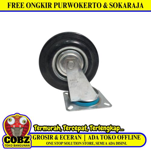 5 IN / TRIPLE-S Roda Hidup Trolly Bentuk Plat 125 MM Karet Hitam