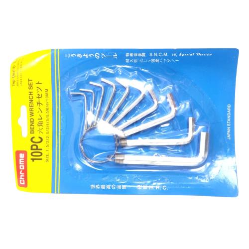 1.5 MM - 10 MM / CHROME Kunci L Hexagon Wrench Screw Pendek 10 Pcs Set
