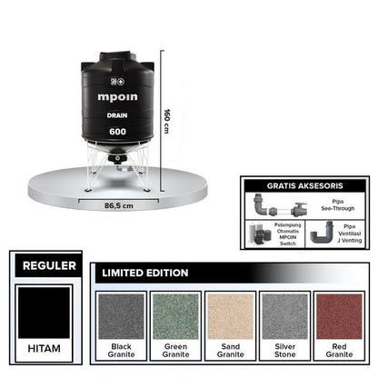 510 L / MPOIN + DRAIN D600 Water Torrent Tangki Tandon Air PVC Green + Acc Set