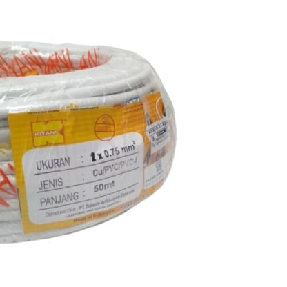 2 INTI x 0.75 MM x 50 M / KITANI NYMHY Serabut Kabel Tembaga SNI Putih Roll