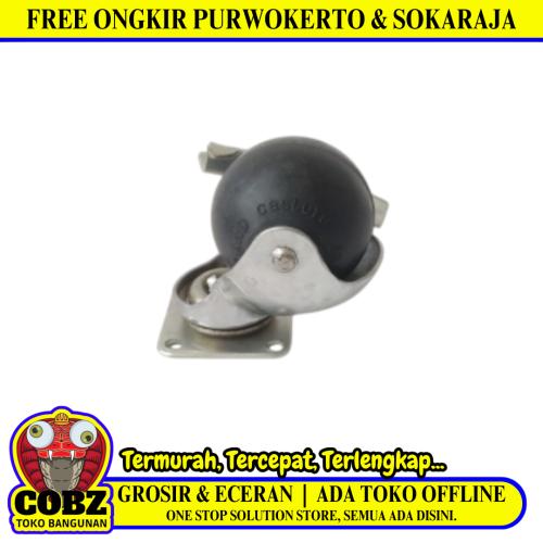 2 IN / TM Roda Hidup Trolly Rem Bulat Plat Karet Hitam Rem