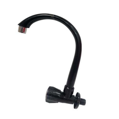 1/2 IN / CAB Kran Angsa Putar Sink Bak Cuci Piring Tembok Plastik Hitam PVC