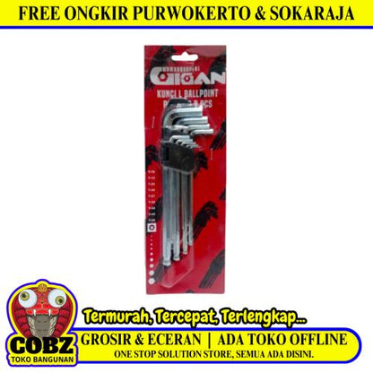 1.5 MM - 10 MM / GIGAN Kunci L Hexagon Ballpoint Panjang Wrench Screw 9 Pcs Set