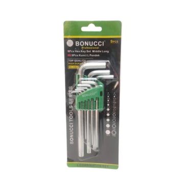 1.5 MM - 10MM / BONUCCI  Kunci L Hexagon Rata Pendek Wrench Screw 9 Pcs Set