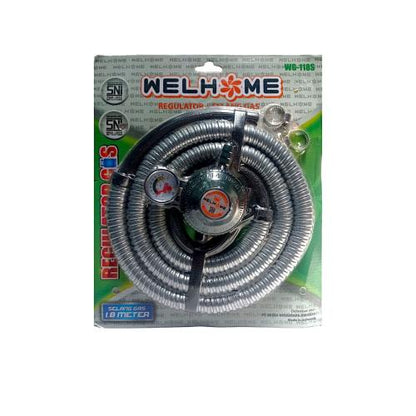 180 CM / WELHOME Selang + Regulator Gas Tekanan Rendah + Meteran Set
