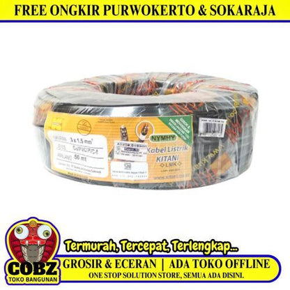 3 INTI x 1.5 MM x 50 M / KITANI NYMHY Serabut Kabel Tembaga SNI Hitam Roll