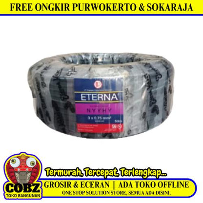 3 INTI x 0.75 MM x 50 M / ETERNA NYYHY Serabut Kabel Tembaga SNI Hitam Roll