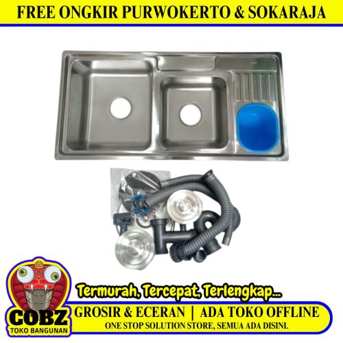 94 CM x 46 CM x 22 CM / GNET ARCHIC WA 9345 Bak Cuci Piring Washbak 2 Lubang + Acc Set
