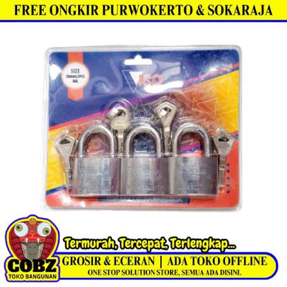 50 MM / VICO Gembok Master Jenis Leher Anti Maling 3 Pcs Set