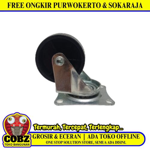 2 IN / TM Roda Hidup Trolly Non Rem Plat Nylon Hitam