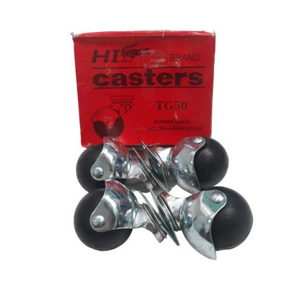 2 IN / HI-TEC Roda Hidup Trolly Bulat Plat 0.05 MM Karet Hitam 4 Pcs Dus