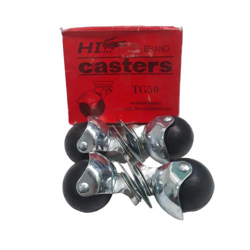 2 IN / HI-TEC Roda Hidup Trolly Bulat Plat 0.05 MM Karet Hitam 4 Pcs Dus