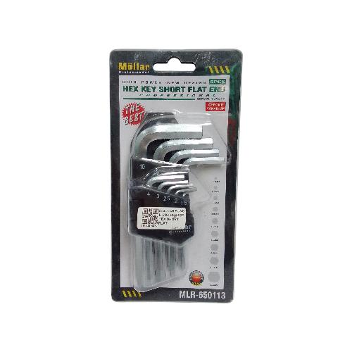 1.5 MM - 10 MM / MOLLAR  650113 Kunci L Hexagon Ujung Lawan Wrench Screw 9 Pcs Set