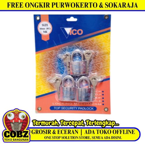 40 MM / VICO Gembok Master Jenis Leher Anti Maling 3 Pcs Set