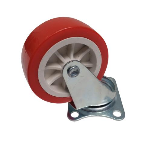 3 IN / TM Roda Hidup Trolly Rem Plat Nylon Merah Rem