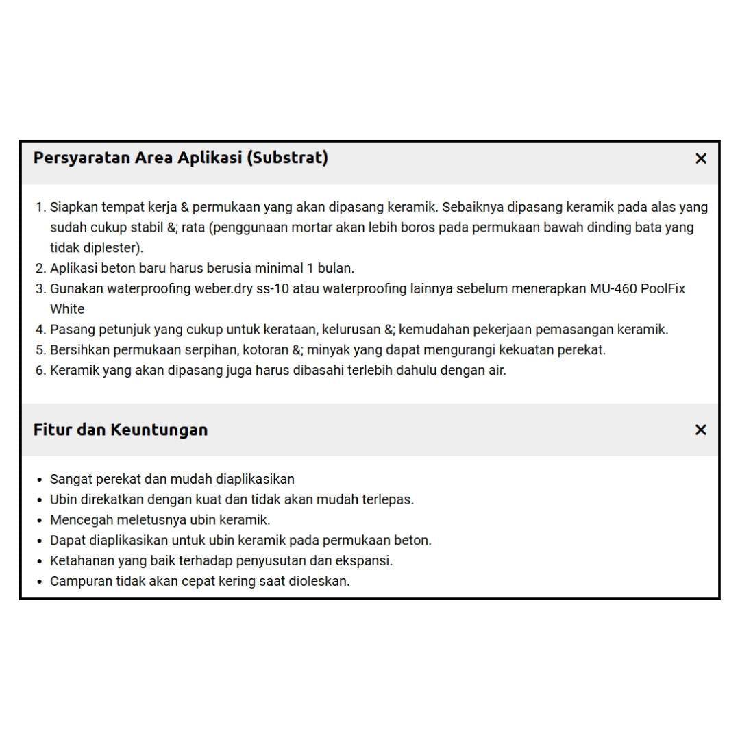 25KG/ MU 460 POOLFIX WHITE Semen Instant Perekat Keramik Area Terendam