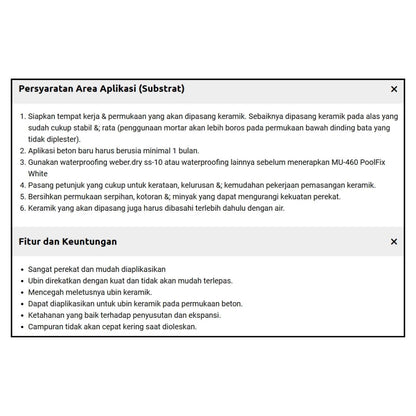 25KG/ MU 460 POOLFIX WHITE Semen Instant Perekat Keramik Area Terendam