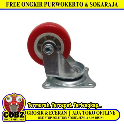 1 1/2 IN / TM Roda Hidup Trolly Non Rem Plat Nylon Merah