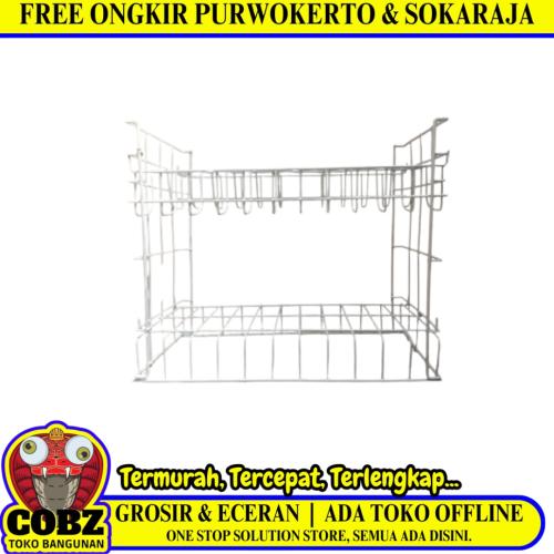 2 SUSUN / COBZ RPK02 Rak Dapur Tempat Piring Gelas Stainless Putih Set