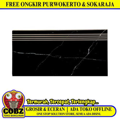 30 CM x 60 CM / OBSIDIAN BLACK ONYX Granit Lantai Tangga Stepnosing Lembar