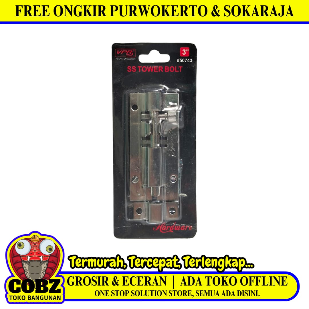 3 IN / VPR Grendel Kunci Slot Pintu Jendela Stainless