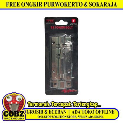 3 IN / VPR Grendel Kunci Slot Pintu Jendela Stainless