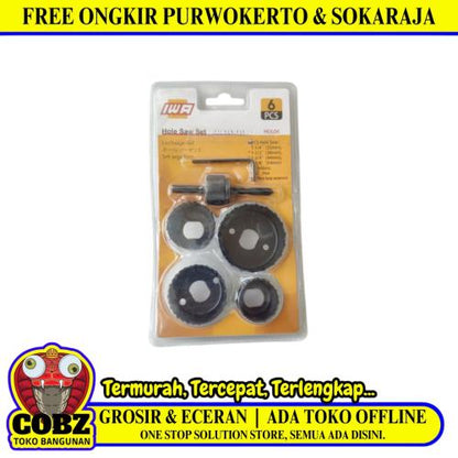 32 - 54 MM / IWA TCT Hole Saw Mata Bor Hidroponik Pelubang Kayu 6 Pcs Set