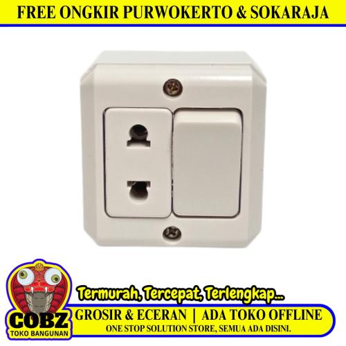 1 LUBANG / BROCO Stop Kontak + Saklar Single Tempel OB Outbow Cream