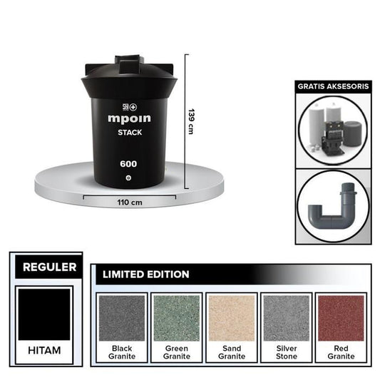 600 L / MPOIN + STACK S600 Water Torrent Tangki Tandon Air PVC Sand + Acc Set