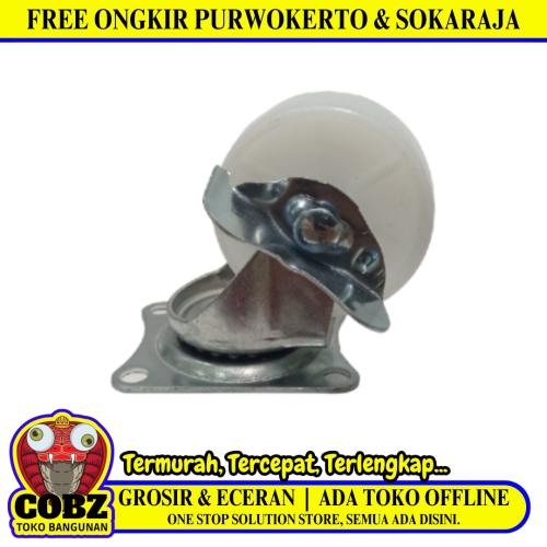 2 IN / TM Roda Hidup Trolly Rem Plat Nylon Putih Rem