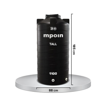 1100 L / MPOIN + TALL TW1100 Water Torrent Tangki Tandon Air PVC Black + Acc Set