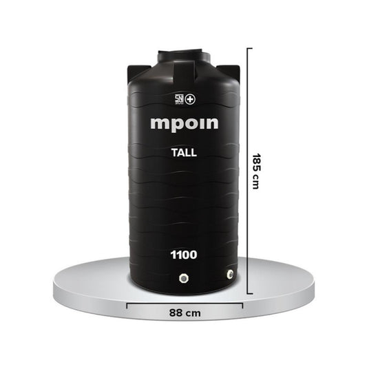 1100 L / MPOIN + TALL TW1100 Water Torrent Tangki Tandon Air PVC Black + Acc Set