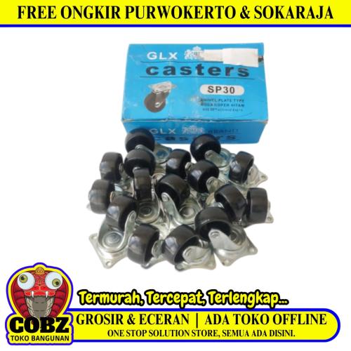 1 IN / GLX SP30 Roda Hidup Trolly Bentuk Plat 25 MM Nylon Hitam 16 Pcs Dus