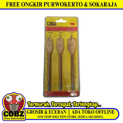 16 MM - 22 MM / BLITZ 02 Mata Bor Kayu Kipas Flat Wood Drill Bits Set