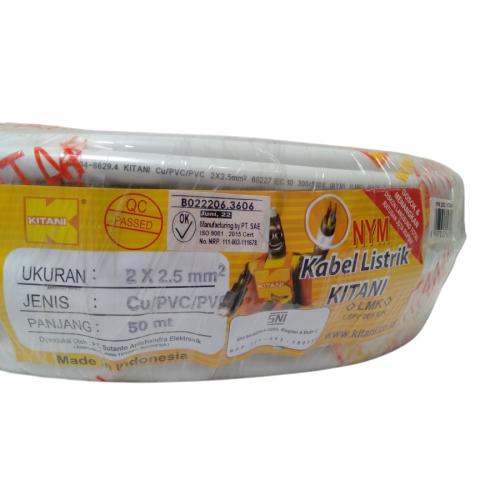 2 INTI x 2.5 MM x 50 M / KITANI NYM Tunggal Kabel Tembaga SNI Putih Roll