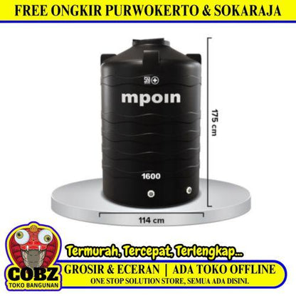 1500 L / MPOIN + WAVE P1600 Water Torrent Tangki Tandon Air PVC Hitam + Acc Set