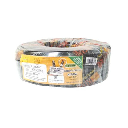 3 INTI x 1.5 MM x 50 M / KITANI NYMHY Serabut Kabel Tembaga SNI Hitam Roll