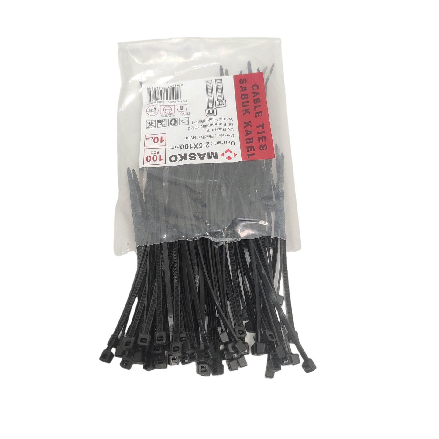2.5 MM x 100 MM / MASKO Kabel Cable Ties Tali Ripet 10 CM Hitam Pack