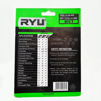4 IN / RYU Wet Mata Gerinda Potong Keramik Diamond Cutting Wheel