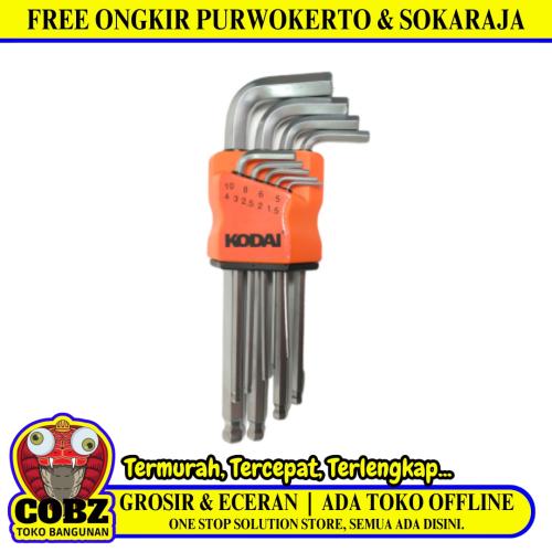 1.5 MM - 10 MM / KODAI Kunci L Hexagon Ballpoint Panjang Wrench Screw 9 Pcs Set