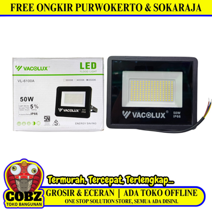 50 WATT / VACOLUX VL-6100A Lampu Kap Sorot Tembak Jalan Flood Light Putih