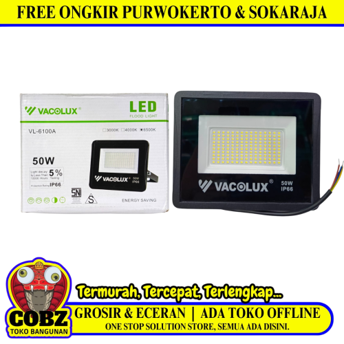 50 WATT / VACOLUX VL-6100A Lampu Kap Sorot Tembak Jalan Flood Light Putih