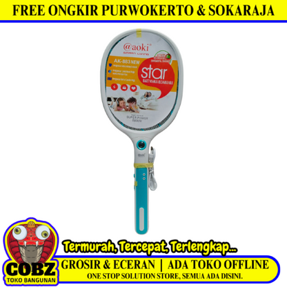 AOKI AK-883 Mosquito Swatter Raket Nyamuk Cas Rechargeable Jenis Charge